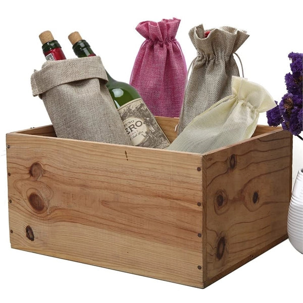 Burlap Wine Gift Bag with Drawstring