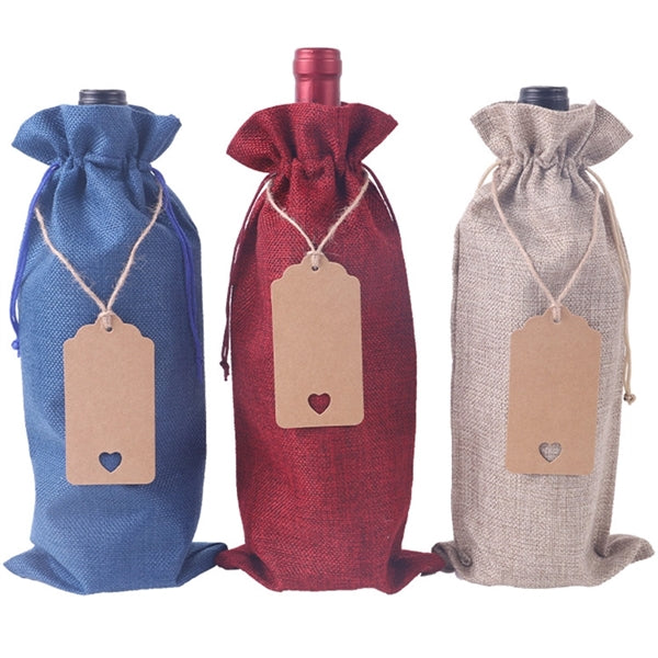 Burlap Wine Gift Bag with Tag