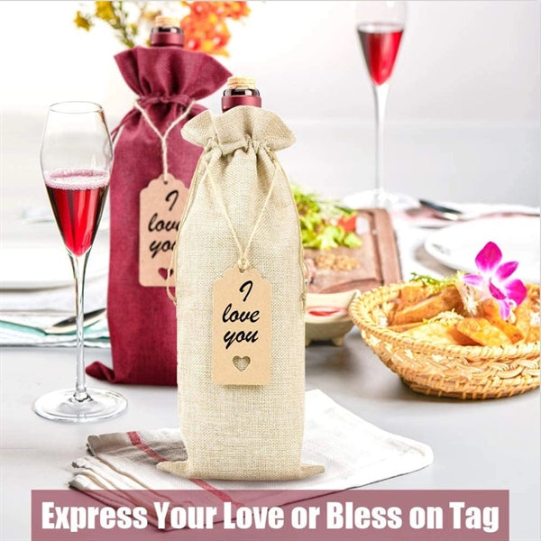 Burlap Wine Gift Bag with Tag