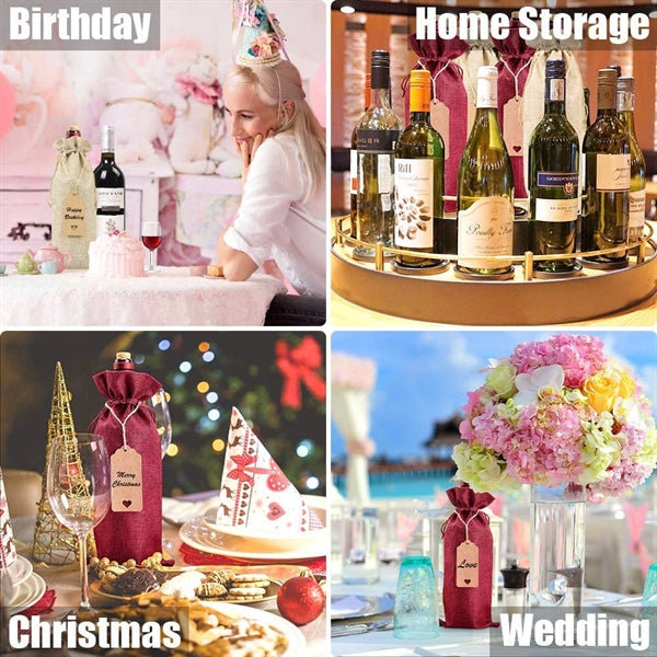 Burlap Wine Gift Bag with Tag