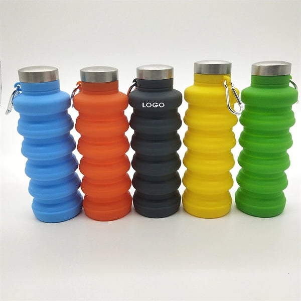 BPA free Collapsible Silicone Water bottle with carabiner