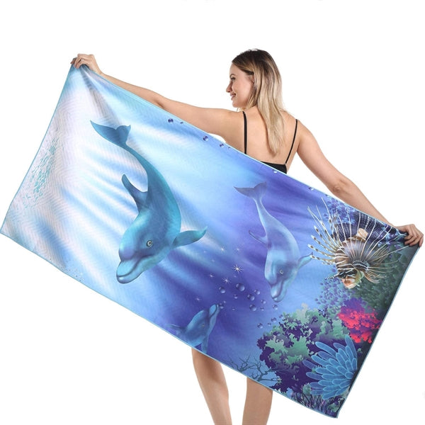 Full Color Imprint Microfiber Rectangle Beach Towel Blanket