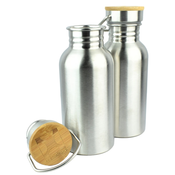 Stainless Steel Water Bottle with Bamboo Lid 12 oz