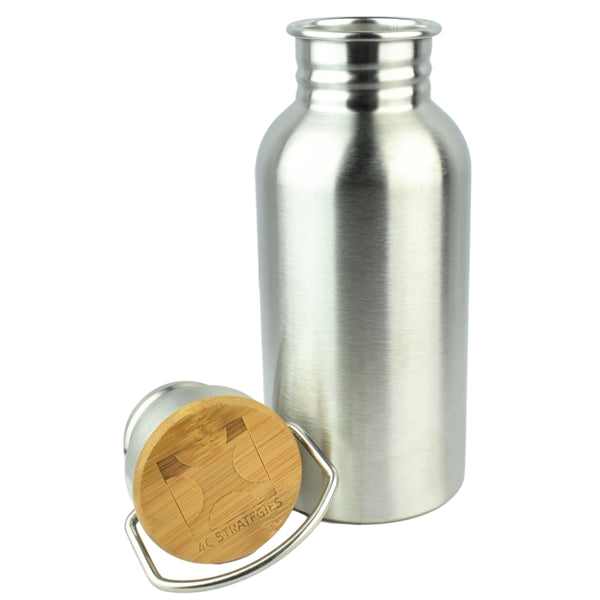 Stainless Steel Water Bottle with Bamboo Lid 12 oz