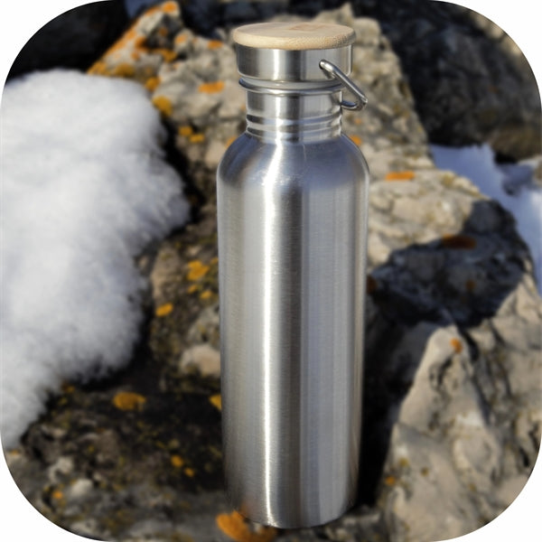 Stainless Steel Water Bottle with Bamboo Lid 17 oz