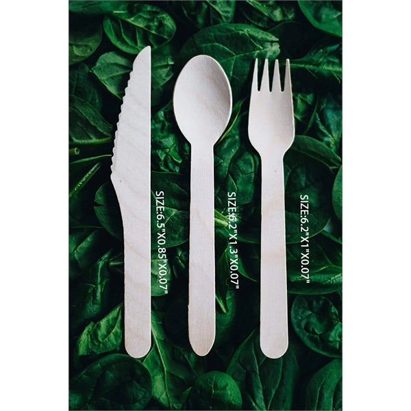 Disposable Wooden Cutlery Forks, Knives, Spoons, 6.2 inch