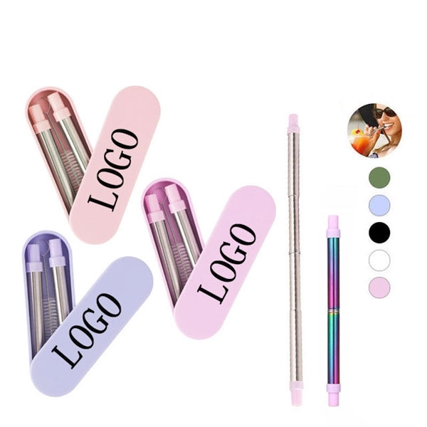Collapsible Stainless Straws w/ Case Cleaning Brush