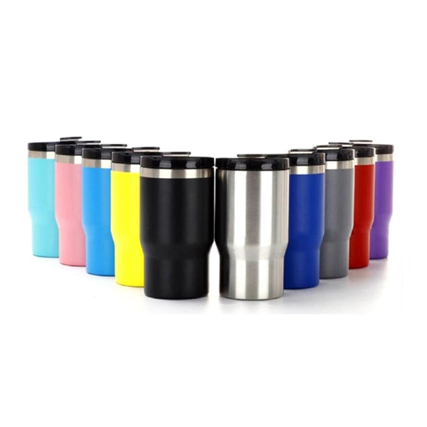 14 oz Stainless Steel 4 In 1 Can Cooler Tumbler w/ 2 lids