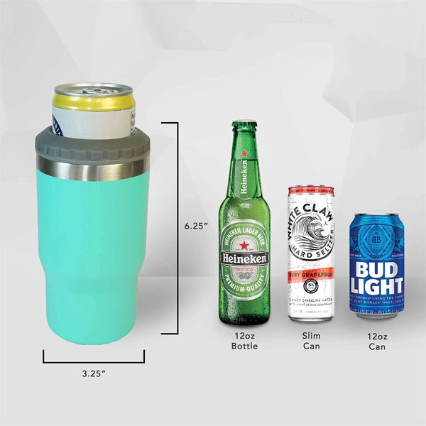 14 oz Stainless Steel 4 In 1 Can Cooler Tumbler w/ 2 lids