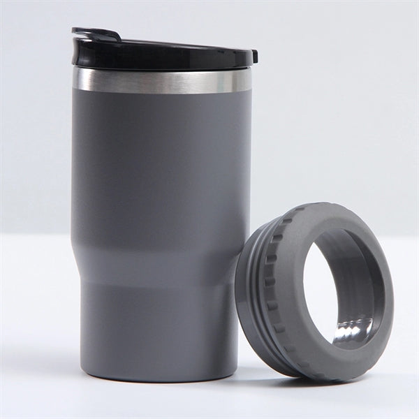 14 oz Stainless Steel 4 In 1 Can Cooler Tumbler w/ 2 lids