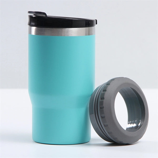 14 oz Stainless Steel 4 In 1 Can Cooler Tumbler w/ 2 lids