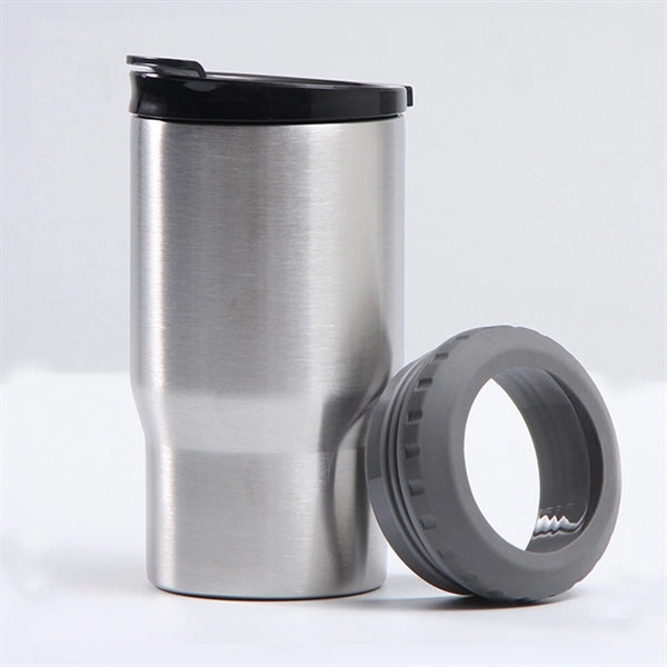 14 oz Stainless Steel 4 In 1 Can Cooler Tumbler w/ 2 lids