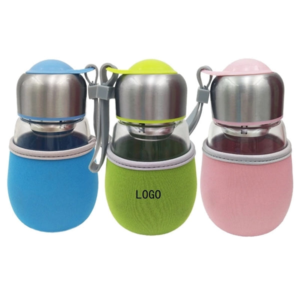 Penguin Portable Glass Water Bottle With Tea Infuser
