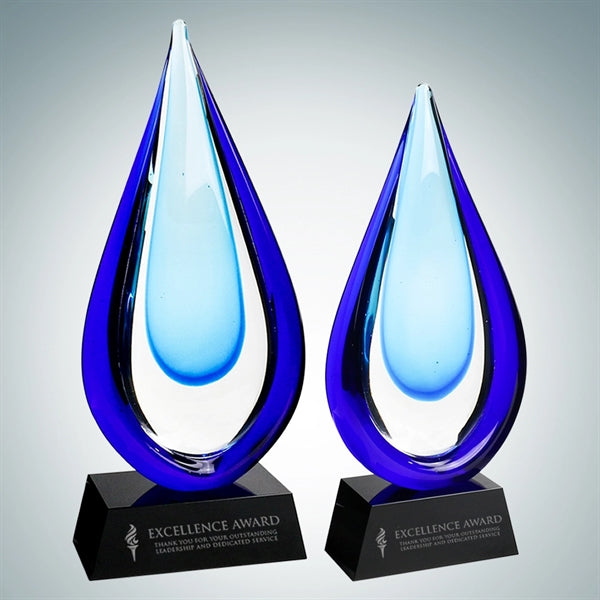 Art Glass Aquatic Award with Black Base and Gold Plate