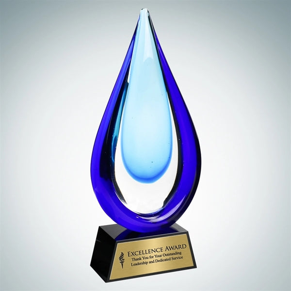 Art Glass Aquatic Award with Black Base and Gold Plate