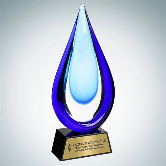 Art Glass Aquatic Award with Black Base and Gold Plate