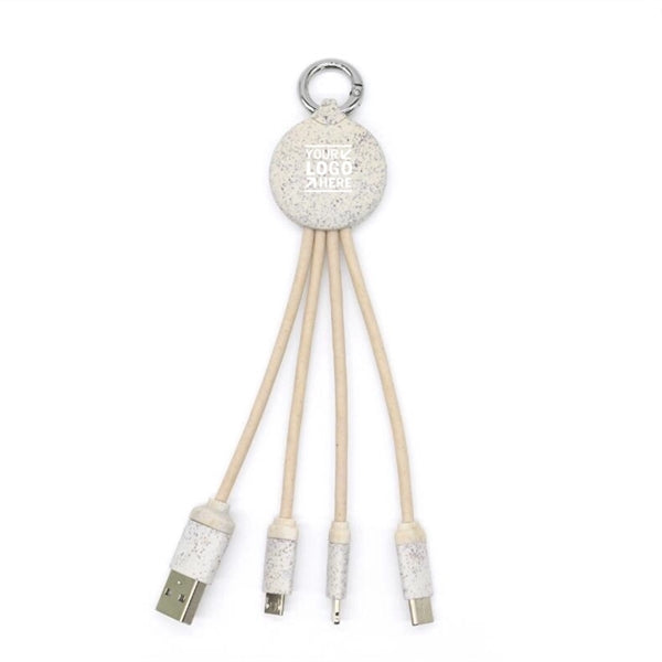 Eco 3-in-1 Wheat Straw Charging Cable Set with Keychain