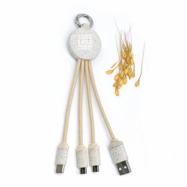 Eco 3-in-1 Wheat Straw Charging Cable Set with Keychain