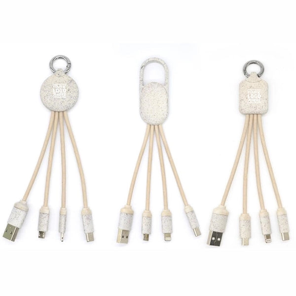 Eco 3-in-1 Wheat Straw Charging Cable Set with Keychain