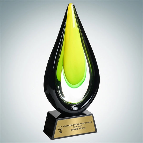 Art Glass Goldfinch Award w/Black Base and Gold Plate (L)