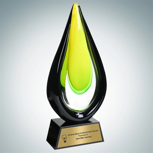Art Glass Goldfinch Award w/Black Base and Gold Plate (L)
