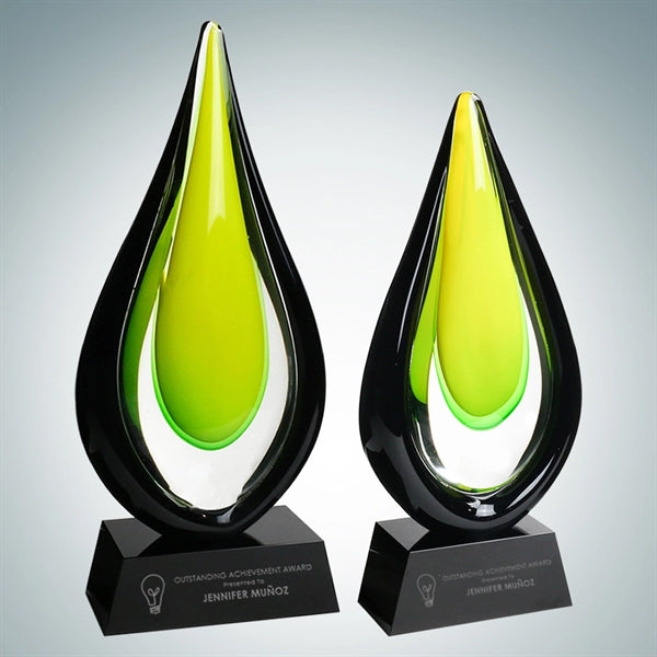 Art Glass Goldfinch Award w/Black Base and Gold Plate (L)