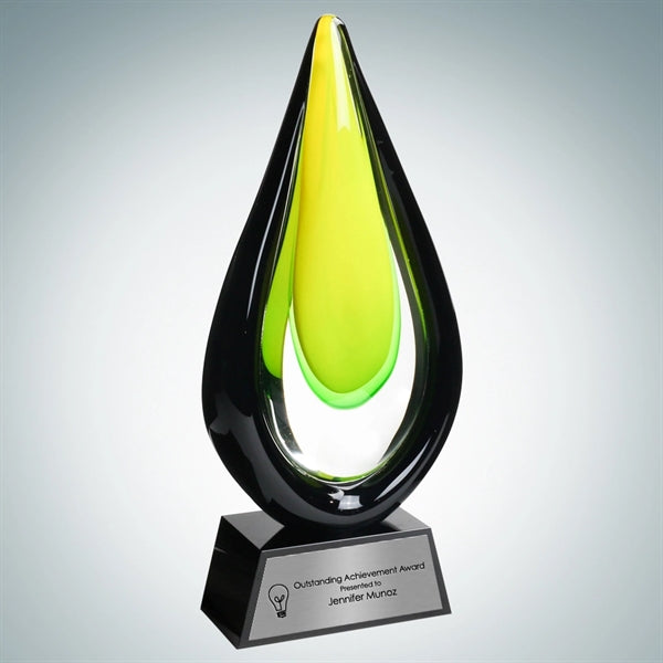 Art Glass Goldfinch Award w/Black Base and Silver Plate (L)