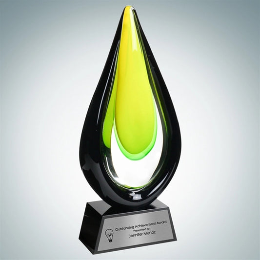 Art Glass Goldfinch Award w/Black Base and Silver Plate (L)