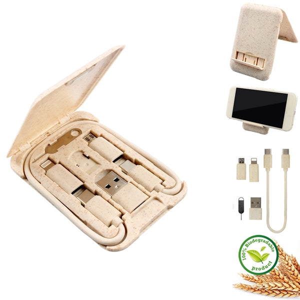 6-in-1 Biodegradable USB Charging Cable Kit W/ Phone Holder