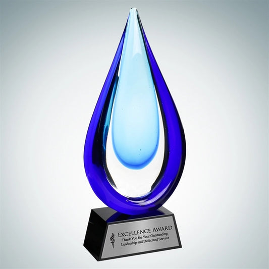 Art Glass Aquatic Award with Black Base and Silver Plate