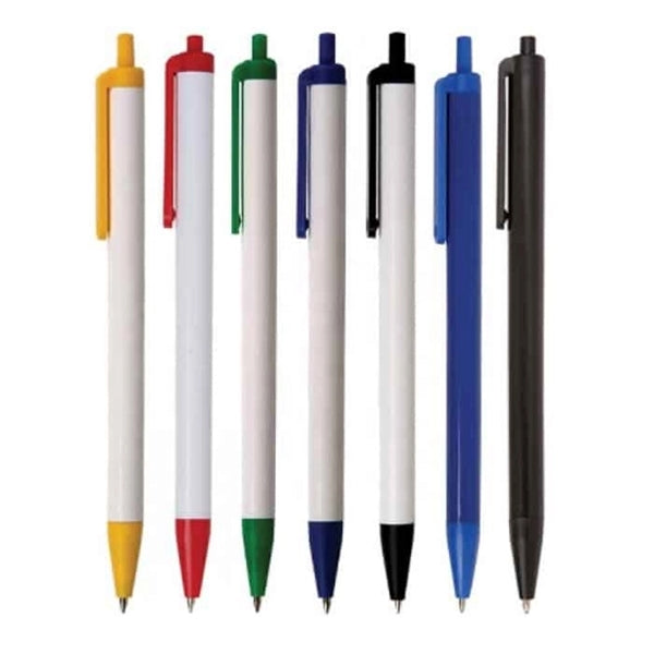 Lancer White Barrel Click Action ballpoint pen with Clip