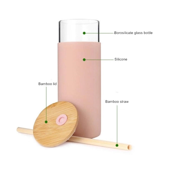 16oz Borosilicate Glass Water Bottle w/ Bamboo Lid