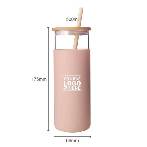 16oz Borosilicate Glass Water Bottle w/ Bamboo Lid