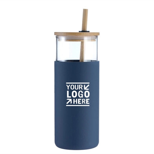 16oz Borosilicate Glass Water Bottle w/ Bamboo Lid