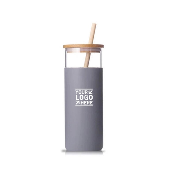 16oz Borosilicate Glass Water Bottle w/ Bamboo Lid