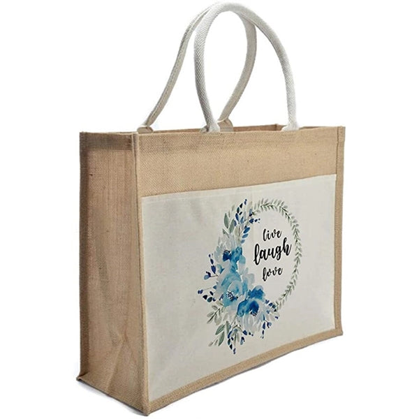 Large Jute Burlap Tote Shopping Grocery Bag with Front Canva