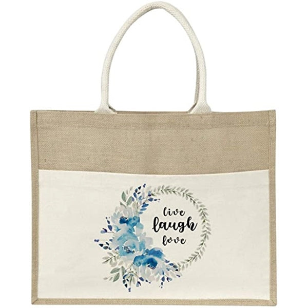 Large Jute Burlap Tote Shopping Grocery Bag with Front Canva