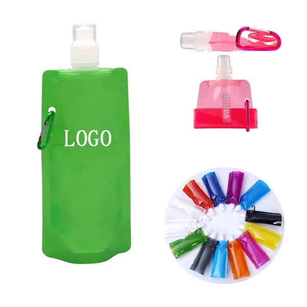 Gym Folding Water Bottle w/ Carabiner - 16 Oz