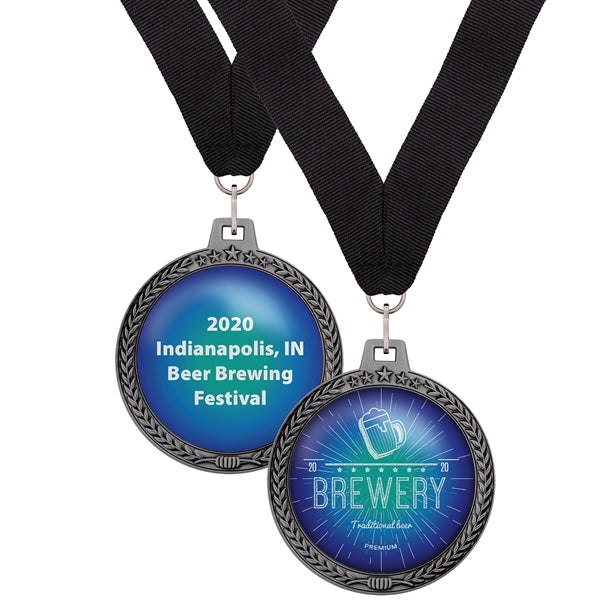 3" Medal w/ Wreath & Star Border 2-Sided Imprint