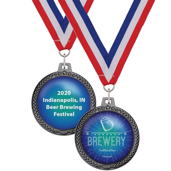 3" Medal w/ Wreath & Star Border 2-Sided Imprint