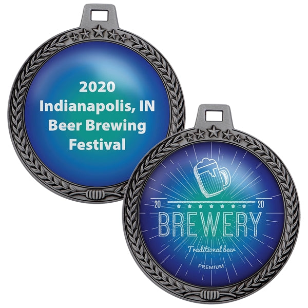 3" Medal w/ Wreath & Star Border 2-Sided Imprint