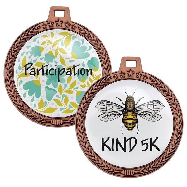 3" Medal w/ Wreath & Star Border 2-Sided Imprint