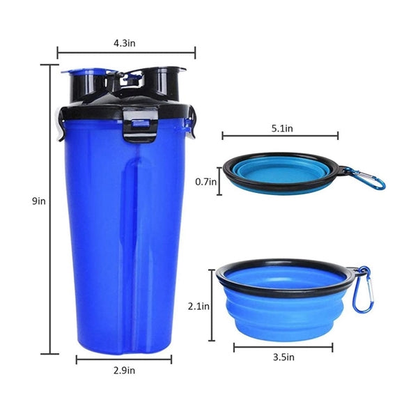 2 in 1 Dog Water Bottle Pet Food Container with Dog Bowl