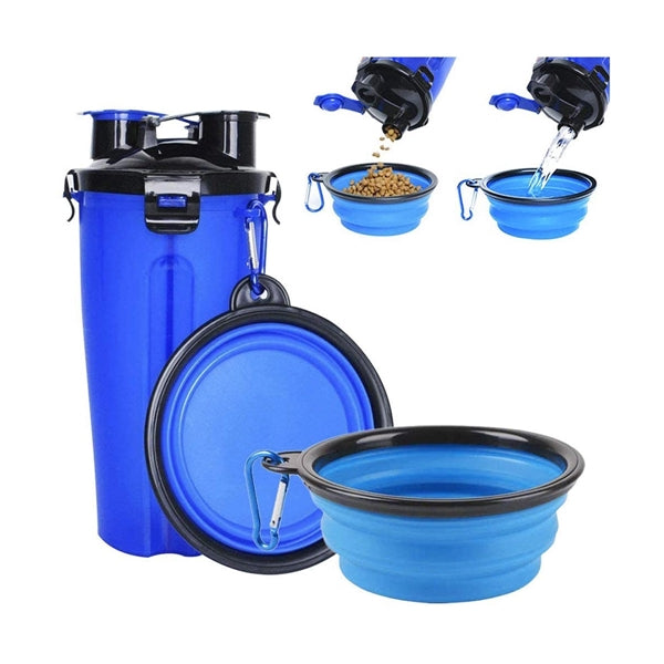 2 in 1 Dog Water Bottle Pet Food Container with Dog Bowl