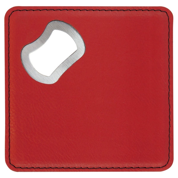 4" x 4" Square Red Laser Engraved Bottle Opener Coaster