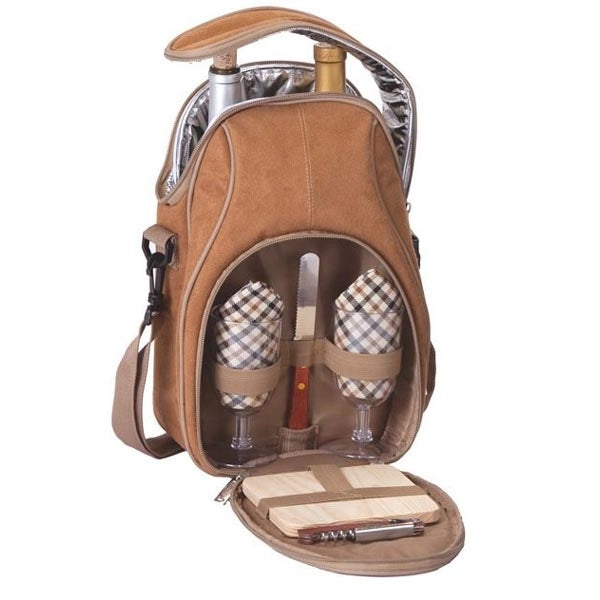 Brava Double Bottle Wine & Cheese Tote Camel Suede