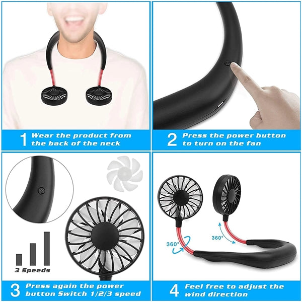 Rechargeable Mini USB Personal Hand Free Portable Neck Fan