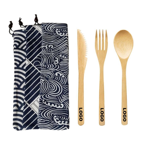 3 in 1 Bamboo Utensils Knits with Pouch