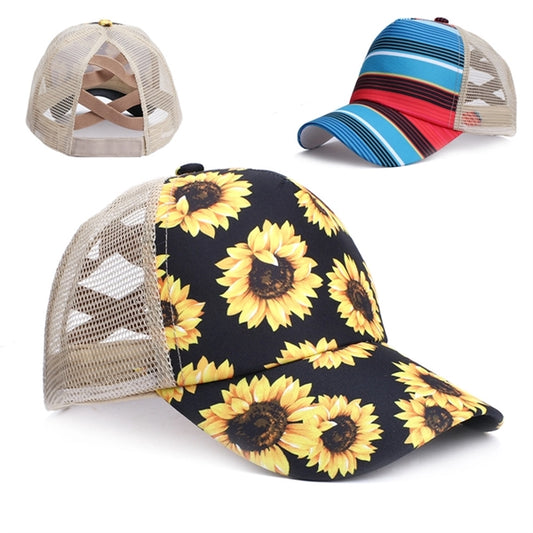 New Fashion Women High Sunflower Ponytail Baseball cap UPF