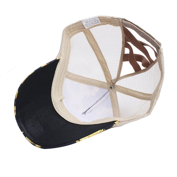 New Fashion Women High Sunflower Ponytail Baseball cap UPF